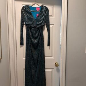 Lilly Pulitzer Latrice Shimmering Teal Long Sleeve Dress